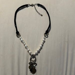 Silpada pearl, brown leather and beaded necklace